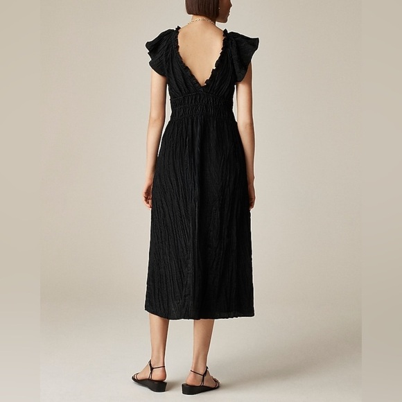 J. Crew Palermo Midi Dress in Viscose-blend Crinkle in Black Size XS NWT - Picture 3 of 13
